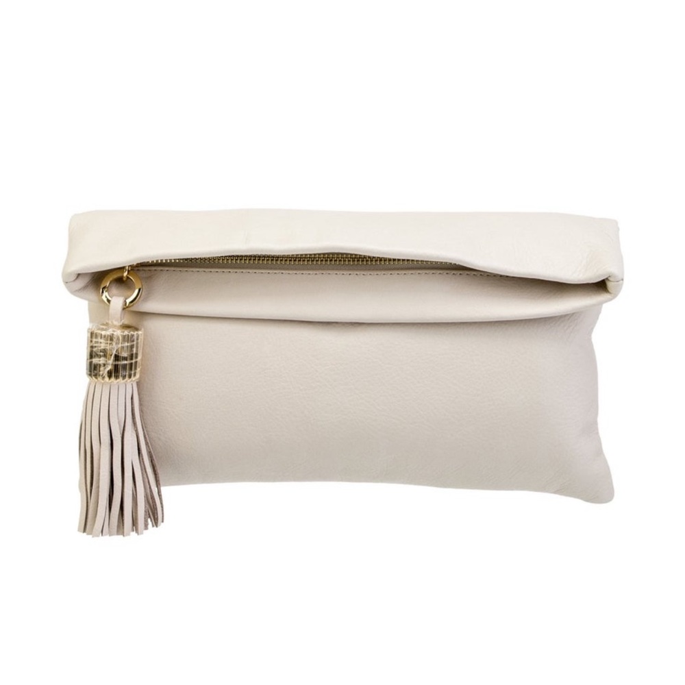 India Hicks Leather Clutch - Light cream color